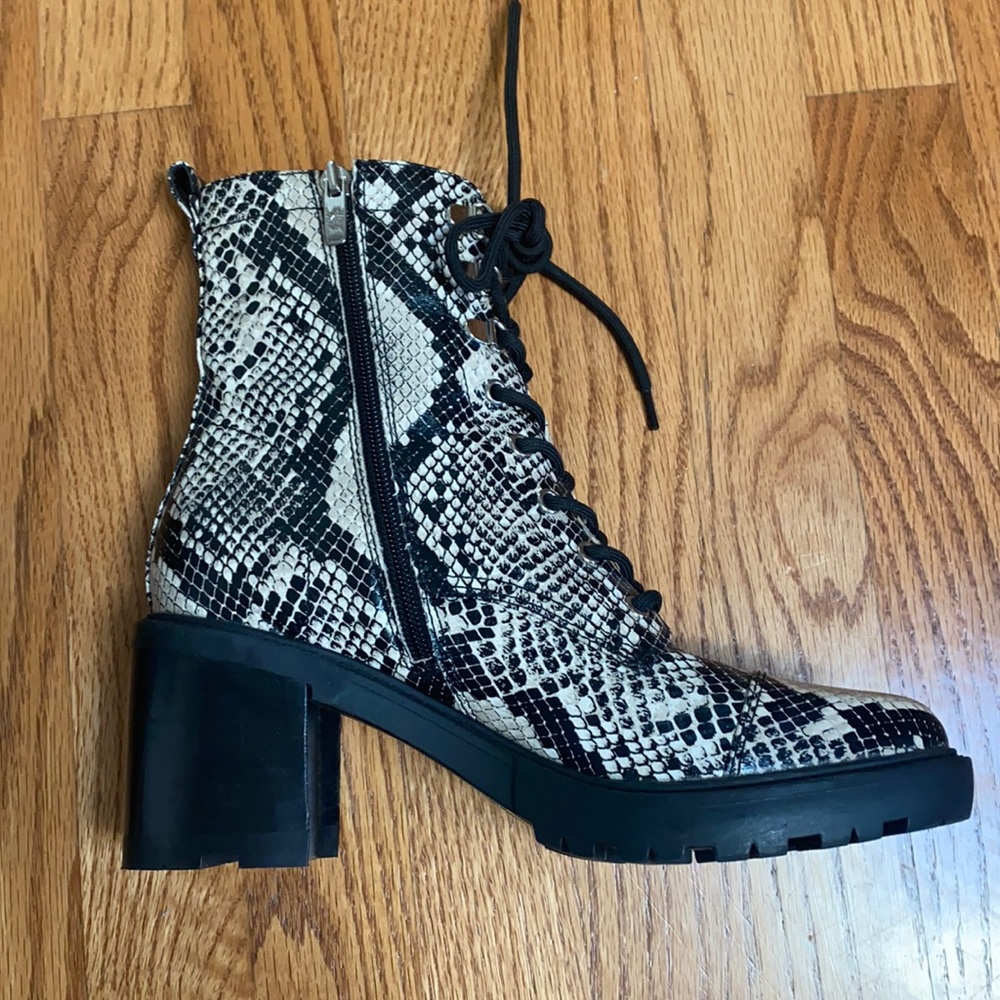 Snake skin heeled boots